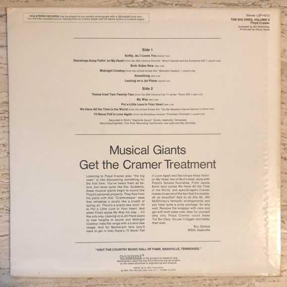 ***Free*** Floyd Cramer The Big Ones Vol. 2 Vinyl Lp - Picture 4 of 8
